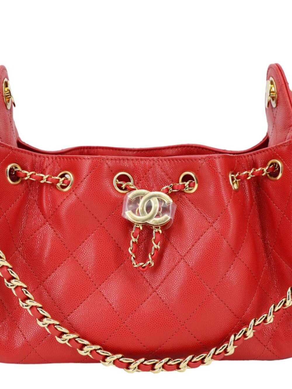 Chanel  25 Mini Quilted Caviar Leather Hobo Bag Red